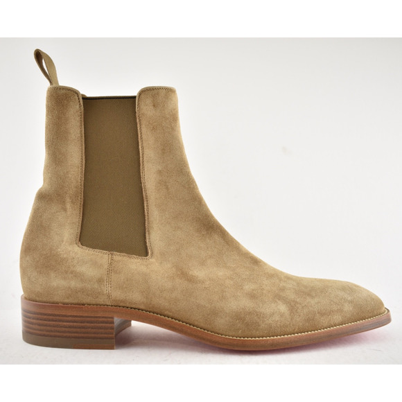 Christian Louboutin Mens Samson Flat Kraft Beige Suede Chelsea Ankle Boot 42 9 - Picture 2 of 11
